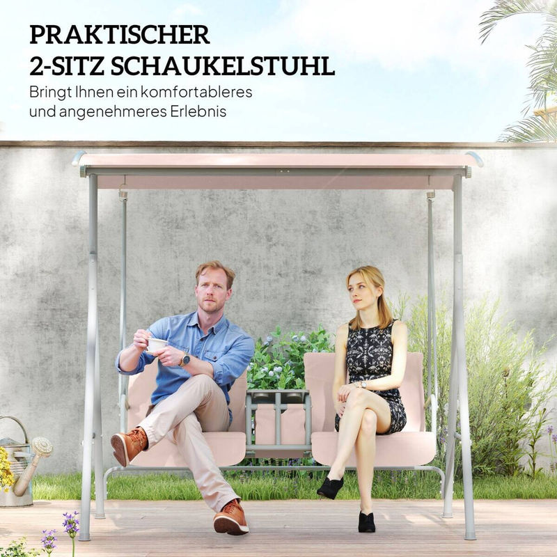 Aosom Outsunny Hollywoodschaukel 2-Sitzer mit Sonnendach und Becherhalter, Beige, B/T/H: 175 x 112 x 165 cm - Bild 3
