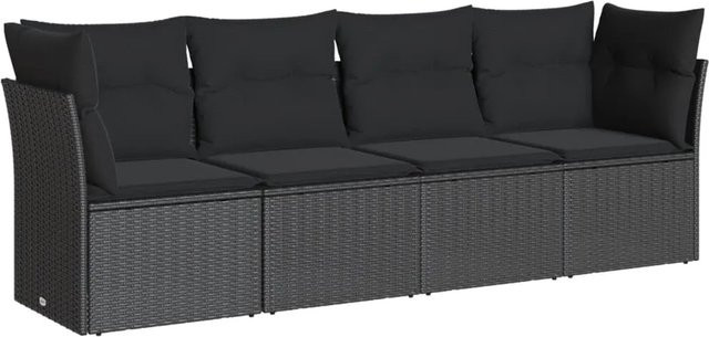 vidaXL 4-tlg Garten-Sofagarnitur in L-Form aus Polyrattan mit Kissen, Schwarz - Bild 1