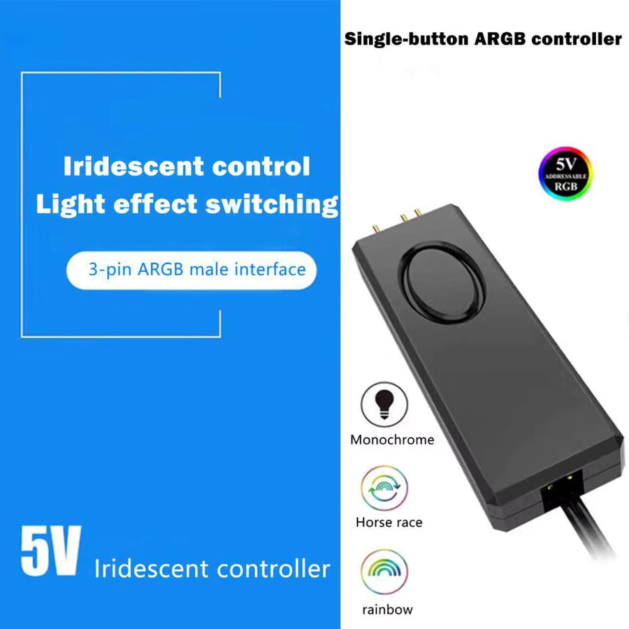 AuyiHomu 5V 3-Pin ARGB Controller mit SATA-Anschluss für PC-RGB-Beleuchtungshubs, Gehäuselüfter und LED-Lichtstreifen in Schwarz - Bild 2