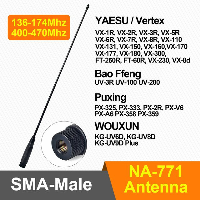 Hys SMA-männlich VHF/UHF 144/430MHz Dual Band Peitschenantenne flexible Antenne in Schwarz für Yaesu VX-1R VX-2R und Baofeng BF-UV3R Walkie Talkie - Bild 1