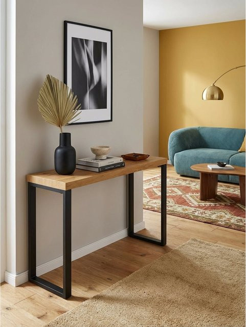 KADIMA DESIGN Konsolentisch modern in Eiche-Dekor und Schwarz mit Metallbeinen, B/T/H: 120 x 39 x 75,5 cm - Bild 1