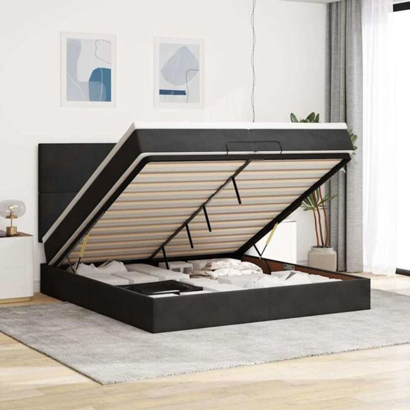 Vidaxl Ottoman Polsterbett mit Matratzen und LED in Schwarz aus Samt, B/T/H: 200 x 200 x 128 cm - Bild 1