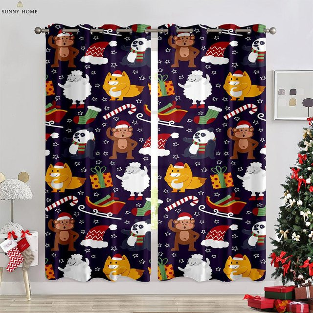 Yiran Furniture Dekorative Weihnachtsvorhänge mit Weihnachtsmann Elch und Schneemann Motiv, 2er-Set, B: 50 cm, H: 140 cm, Mehrfarbig - Bild 1
