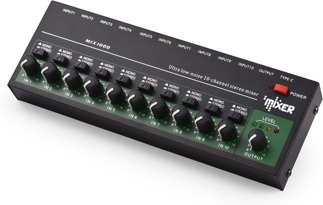Andoer 10-Kanal Audio Mixer Stereo Mono Line Mixer mit USB-C und Metallgehäuse in Schwarz - Bild 1