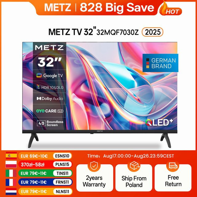 Metz QLED Smart Google TV MQF7030Z 32 Zoll HDR 10 Dolby Audio Bluetooth 5.1 EyeCare Schwarz - Bild 1