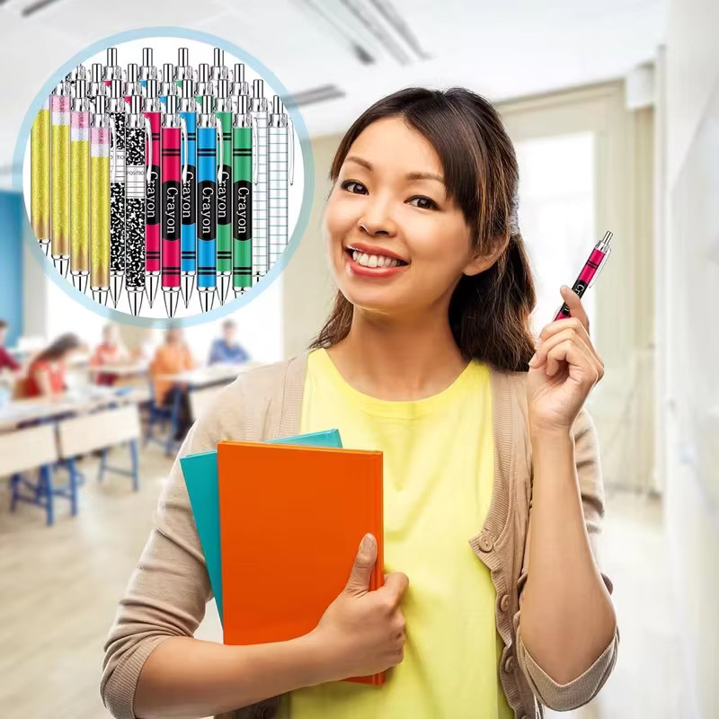 6 oder 12 Stück bunte Kugelschreiber aus Kunststoff als Dankeschön-Geschenk für Lehrer und Bürobedarf - Bild 2