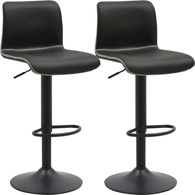 CLP 2er Set Barhocker Henchy, gepolsterte Barstühle aus Kunstleder in Schwarz, höhenverstellbar und drehbar mit Lehne und Fußstütze - Bild 1