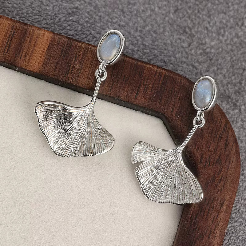 YoYo Ohrringe Ginkgo-förmig, Silber, Damen, Vintage - Bild 2