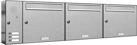 AL Briefkasten für 3 Parteien, Aufputzmontage, silberfarben, B/H/T: 129,7 x 34,5 x 11,6 cm - Bild 1