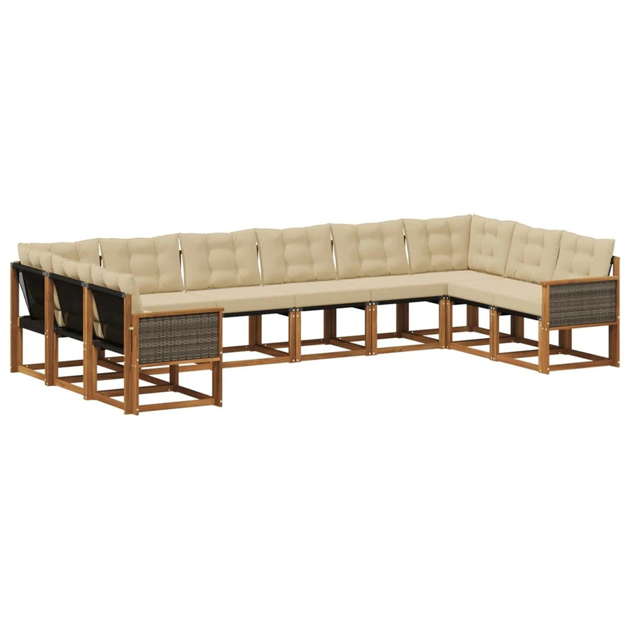 vidaXL Outdoor-Sofagarnitur L-Form aus Massivholz Akazie mit 10 Kissen in Natur und Beige - Bild 2