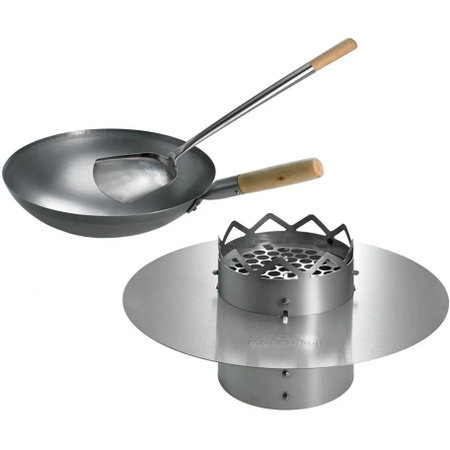Moesta WOK'N BBQ Komplettpaket für 67cm Kugelgrill in Silber aus Edelstahl und Holz