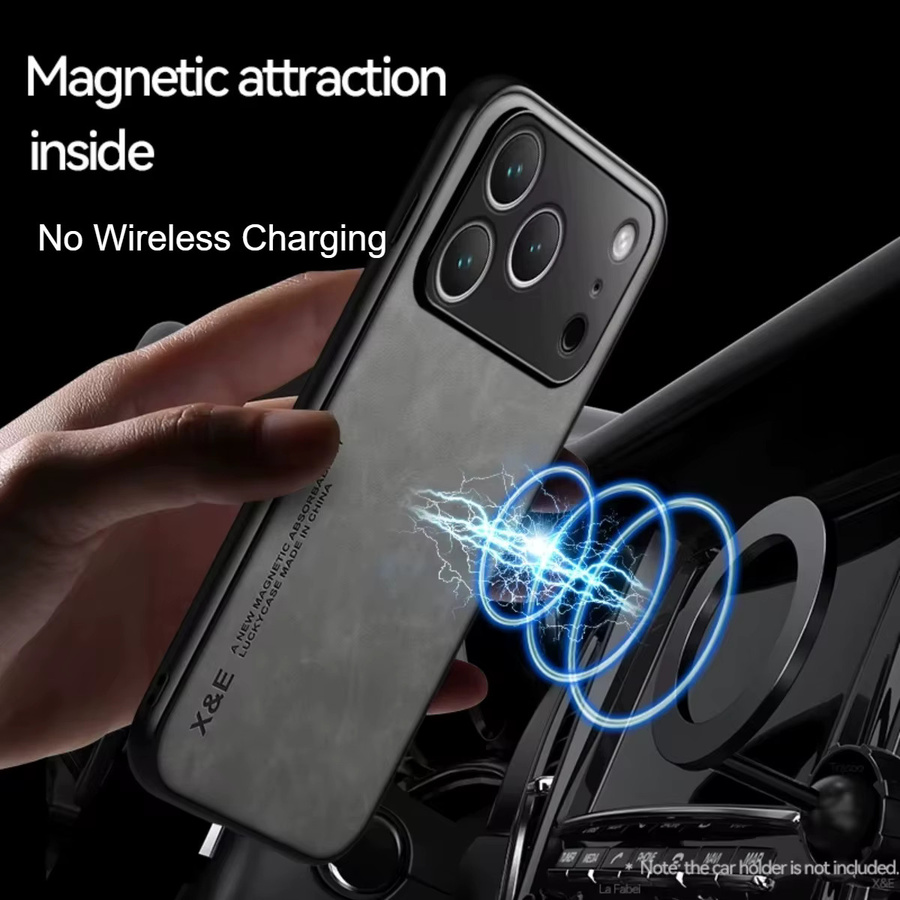 Leder-Handyhülle für Apple iPhone 17 Air 16 15 14 13 Pro Max 16e mit Metallplatte für magnetische Autohalterungen in Grau - Bild 2