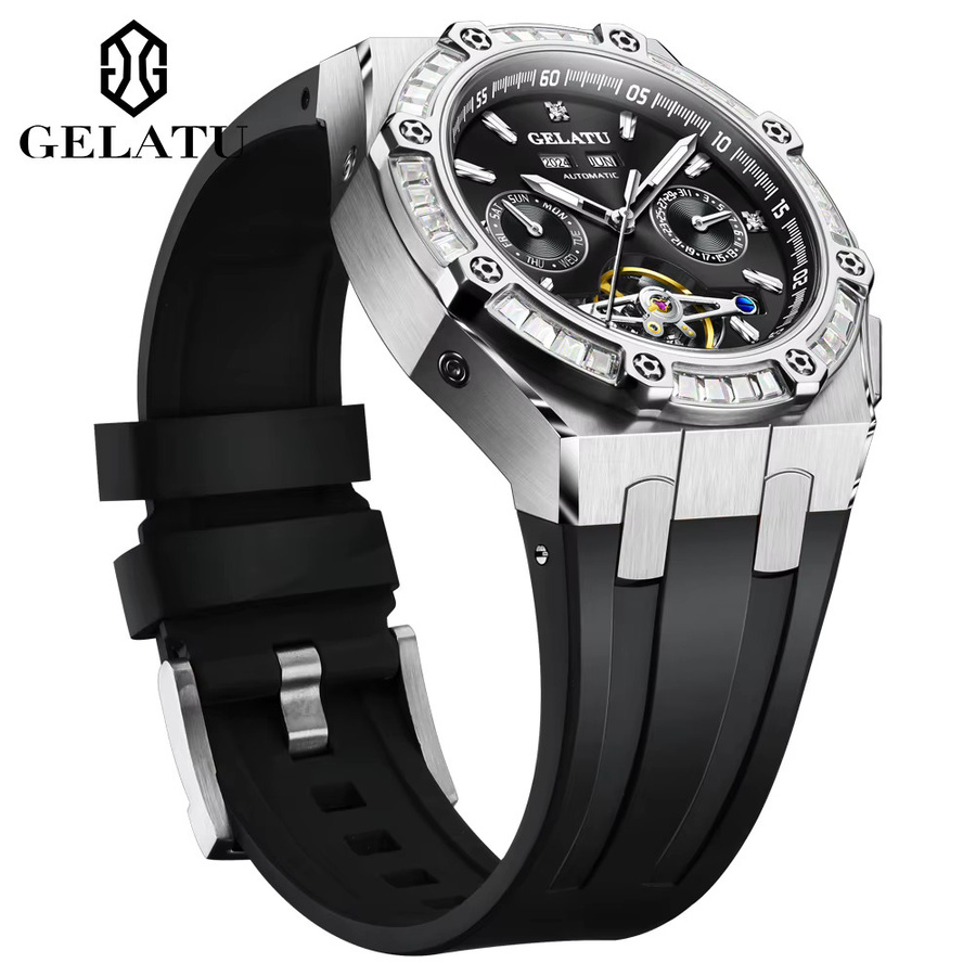 GELATU Armbanduhr, Automatik, Diamantbesetzt, Mondphase, Silikon, Herren - Bild 3