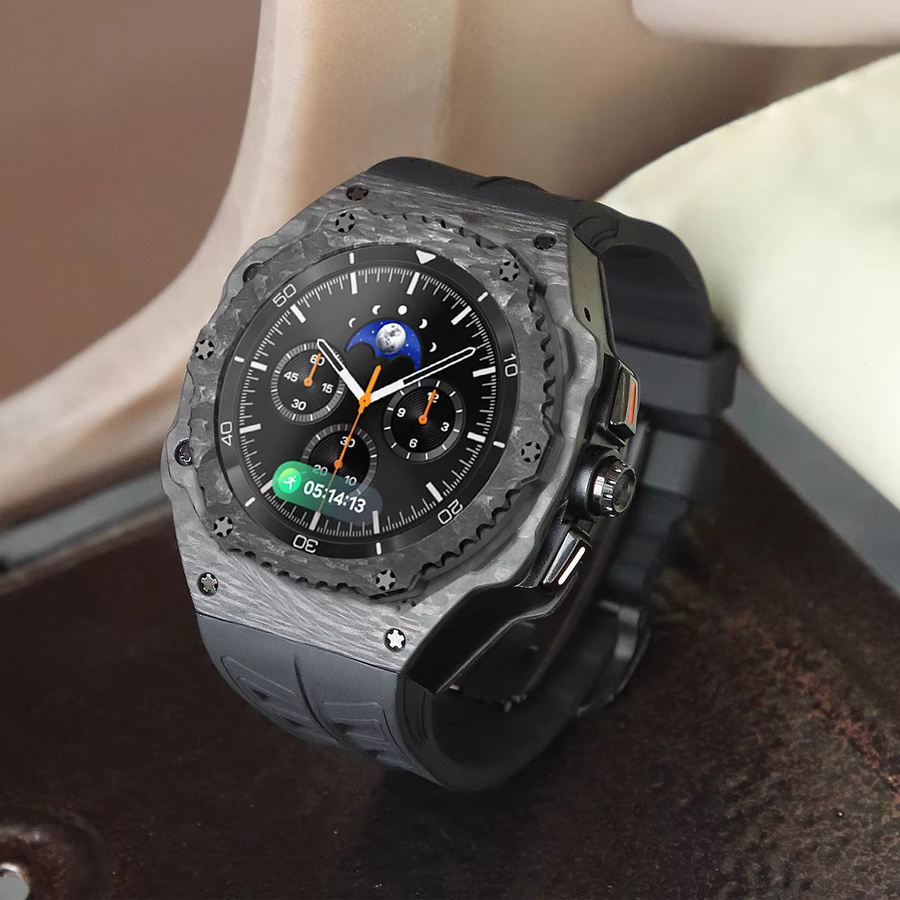 CHIICSMART Modifikationskit für Samsung Galaxy Watch 8, Carbon-Faser-Gehäuse, Fluorkautschuk-Armband, Schwarz, Unisex - Bild 5