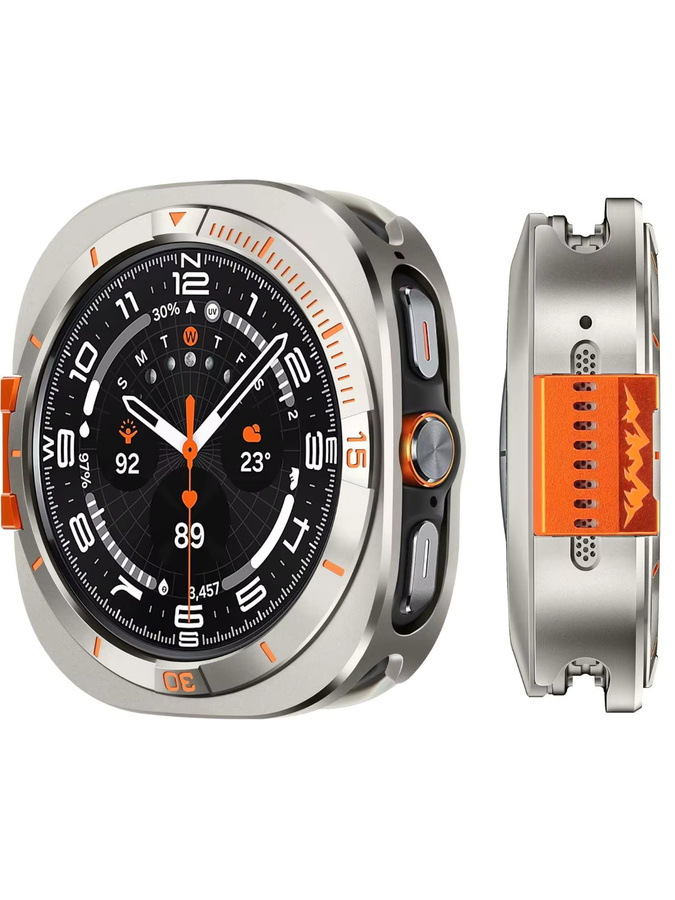 CAOWTAN Uhrenzubehör Metallgehäuse für Samsung Galaxy Watch Ultra, 47mm, Edelstahl, Black Orange, Unisex - Bild 7