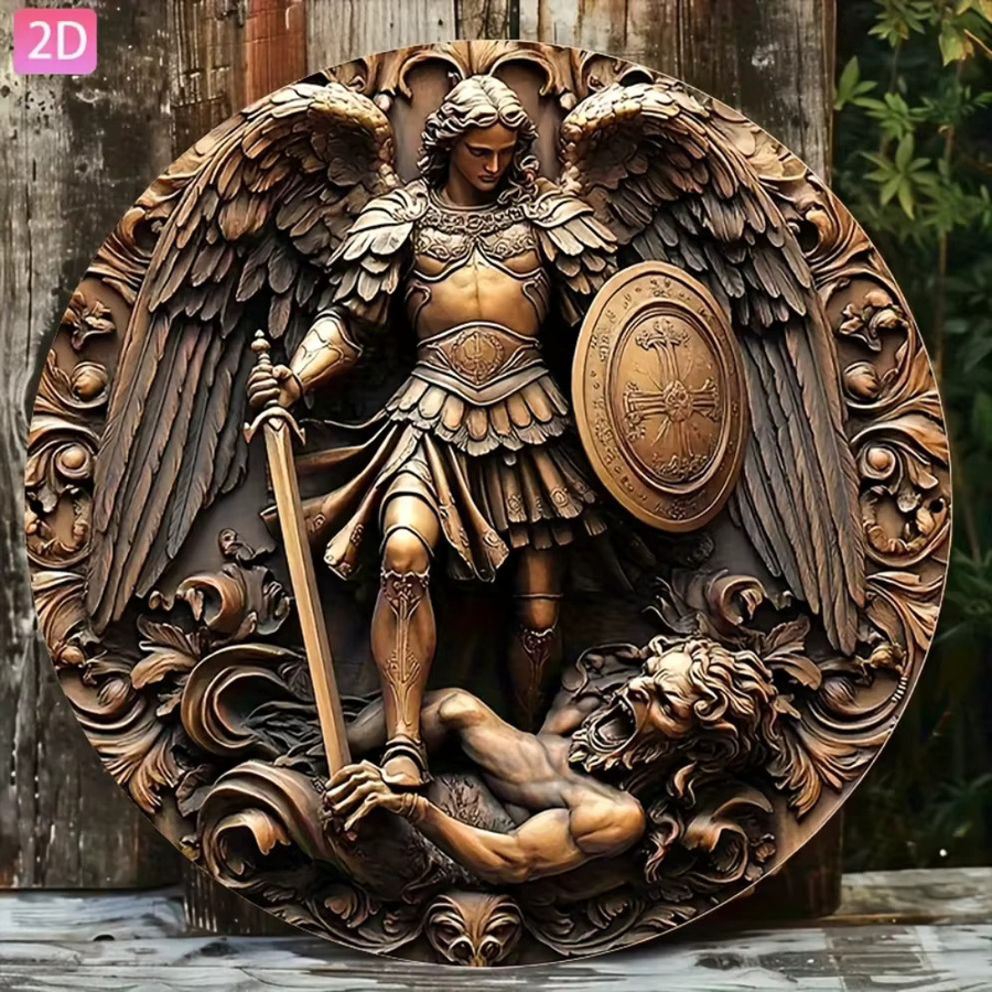 HELLOYOUNG Wandbild Michael der Erzengel im Barockstil Vintage Metalldeko Braun B: 20 cm, H: 20 cm, T: 1 cm - Bild 2