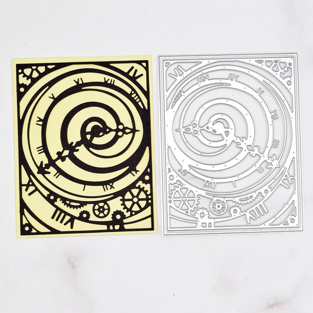 Metall Schneidestempel Uhr Getriebe Hintergrund Rahmen in Silber für Scrapbooking und Papierhandwerk - Bild 1