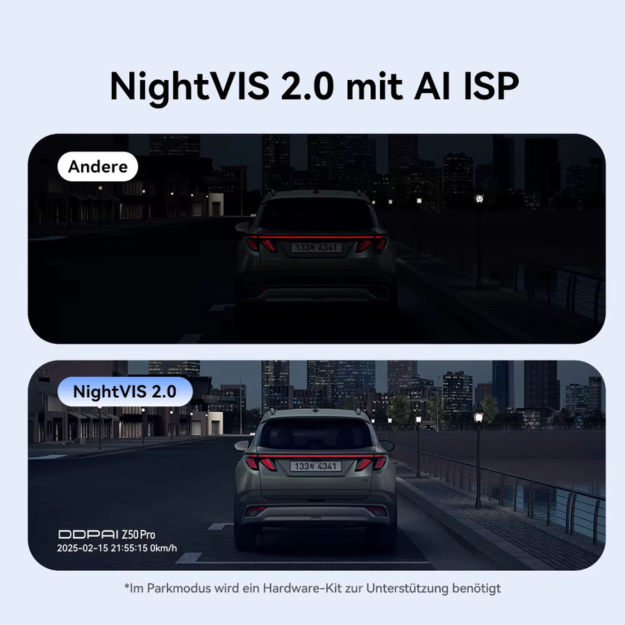 DDPAI Z50 Pro Dashcam 4K UHD Auto-Videorekorder mit 3-Zoll-IPS-Bildschirm, 5GHz WLAN, GPS, ADAS und 24-Stunden-Parküberwachung, Front- und Heckkamera, Schwarz - Bild 3
