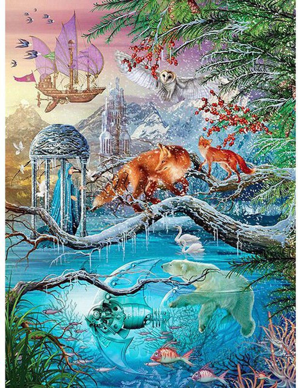 FIYO Diamond Painting Set mit Tierprint Fuchs und Eisbär, 5D Kreuzstich Bild mit runden Steinen, mehrfarbig, B: 30 cm x H: 20 cm - Bild 1