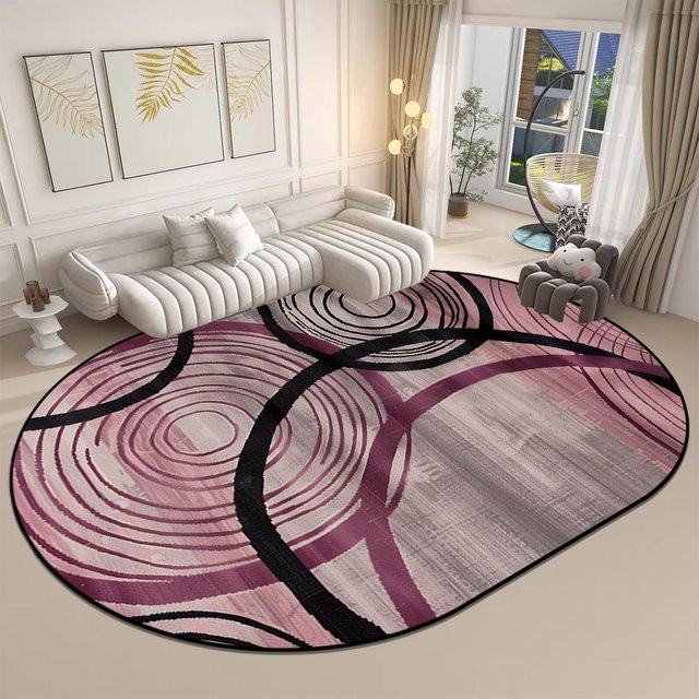 Karpetti Ovaler Teppich Modern Gestreift in Pink, Waschbar und Rutschfest, B: 160 cm, L: 230 cm - Bild 1