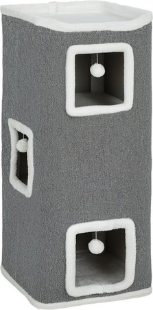 PawHut Kratztonne Grau mit Katzenhöhle und Spielball, vierstöckiger Kratzbaum für 1-2 Katzen, Höhe: 100 cm, B/T: 41 x 41 cm