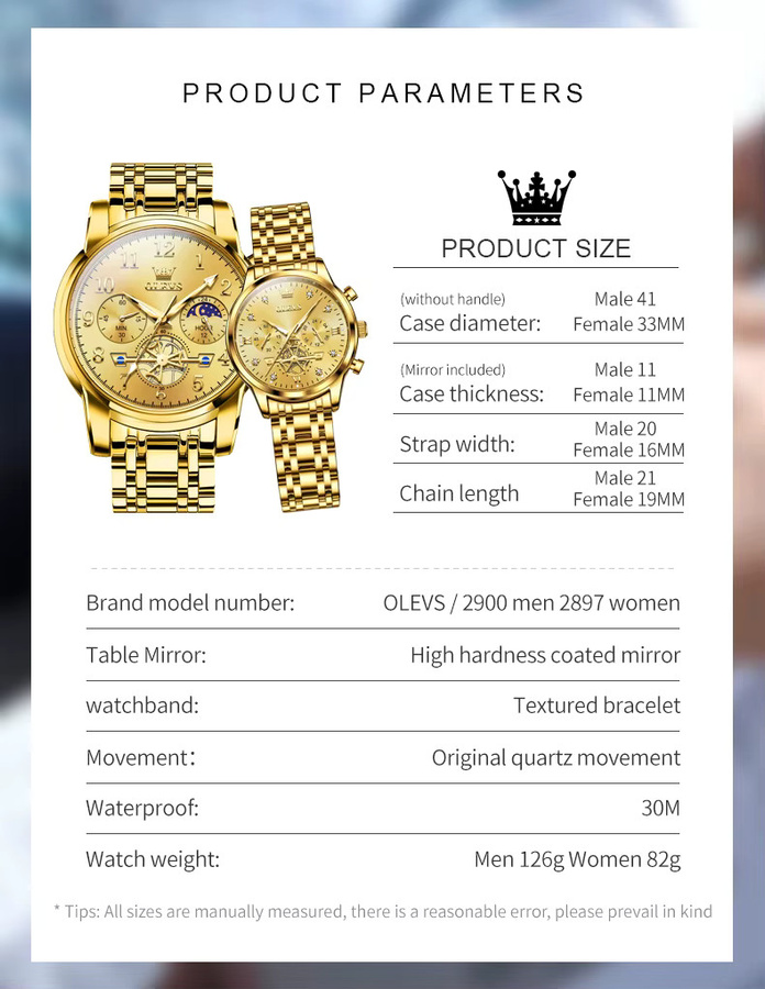 OLEVS Armbanduhr Chronograph, Quarz, Edelstahl, Gold, Unisex - Bild 5