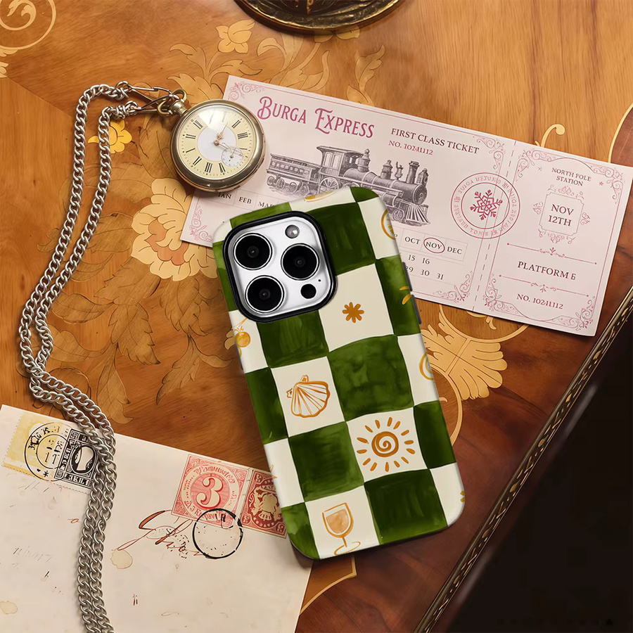 Potdemiel Handyhülle mit Karo-Muster in Grün und Orange für iPhone 11 bis iPhone 17 Pro Max Plus mit doppellagiger Rückseite - Bild 4