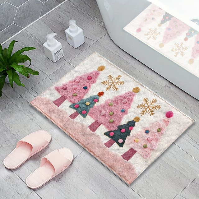 VIKAMA Weihnachtsbaumteppich in Rosa, rutschfest und maschinenwaschbar, rechteckiger Teppich für Schlafzimmer und Flur - Bild 1