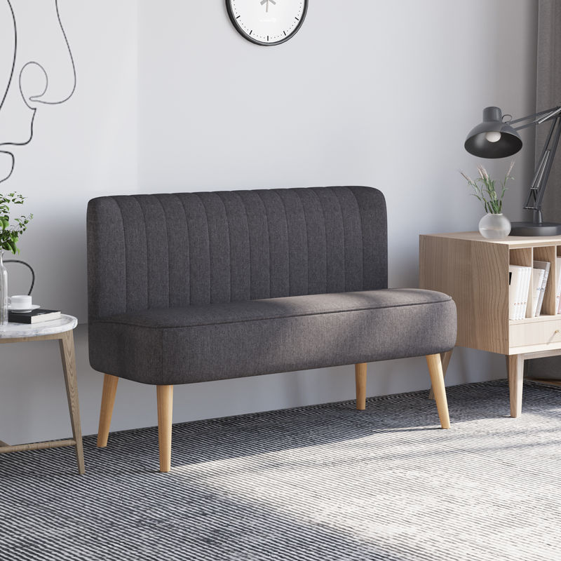 HOMCOM 2 Sitzer Sofa Modernes Polstersofa in Leinen-Optik mit Vollholzrahmen, Dunkelgrau, B: 117 cm, T: 56,5 cm, H: 77 cm - Bild 2