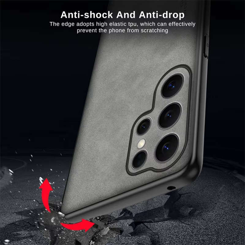 Luxuriöse Schafsleder-Schutzhülle für Samsung Galaxy S26 Ultra und S26+ 5G mit weichem Silikon-Stoßfänger in Braun und Grau - Bild 3