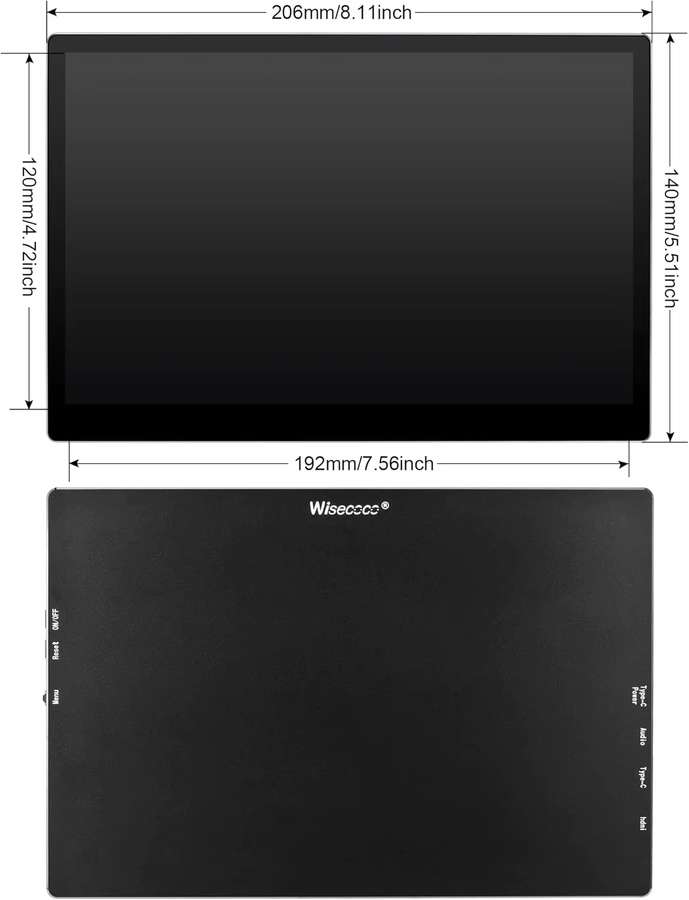 Wisecoco 9 Zoll Tragbarer Monitor mit 2K Auflösung 2560x1600, IPS Touchscreen, 500Cd/m², USB-C und HDMI, Schwarz - Bild 4