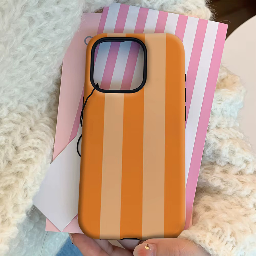 Orange gestreifte iPhone Handyhülle mit doppelschichtiger Rückseite für Apple iPhone 17 16 15 14 13 12 11 Pro Max Plus - Bild 3