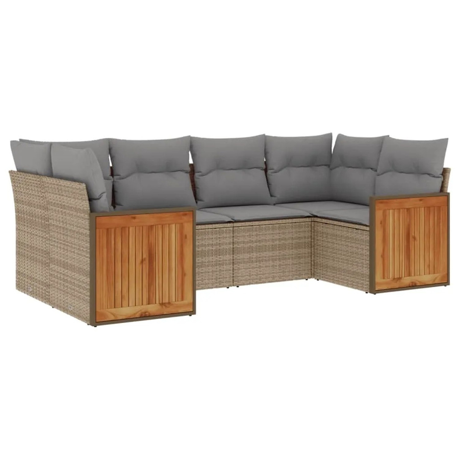 vidaXL 6-teilige Garten-Sofagarnitur in L-Form aus Polyrattan mit Kissen in Beige und Grau - Bild 2