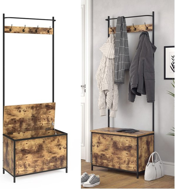Vicco Flurgarderobe Fyrk mit Sitzbank und Metallgestell in Antikholz-Optik und Braun - Bild 1