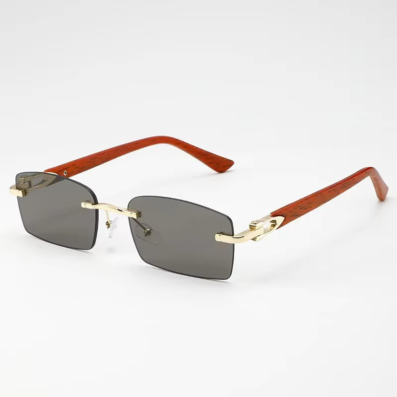 ZUIDID Sonnenbrille, randlos, rechteckig, Holz, braun, Unisex - Bild 2