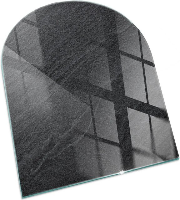 Tulup Glasplatte für Kamin in Schwarz mit Natursteinstruktur, Halbkreis, B: 80 cm, T: 70 cm - Bild 1