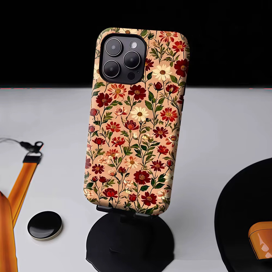 Aurbe Matte 2-in-1 MagSafe Hülle mit Vintage Blumenmuster für iPhone 17 16 15 14 Plus Pro Max, Stoßfeste Hartschale, Multicolour - Bild 4