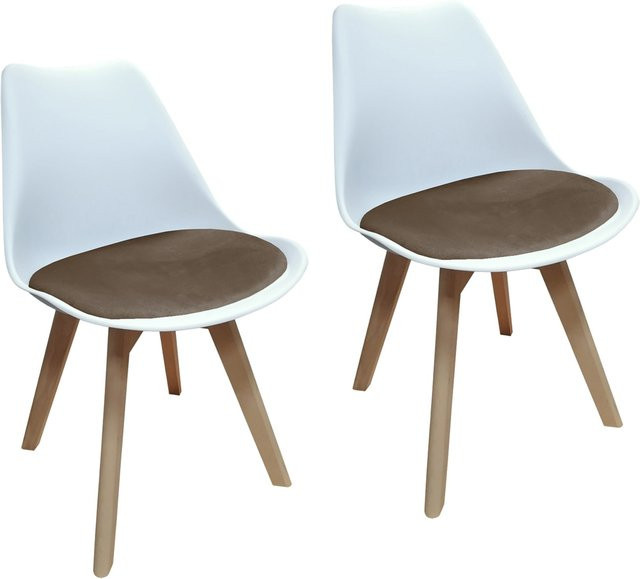 HTI-Living Stuhl Atlanta Modern in Weiß mit brauner Samtoberfläche - Bild 1