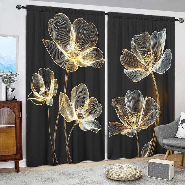 2er-Set dekorative Vorhänge mit Blumenmuster in Grau, halbtransparent, B: 52,5 cm x H: 116 cm - Bild 1