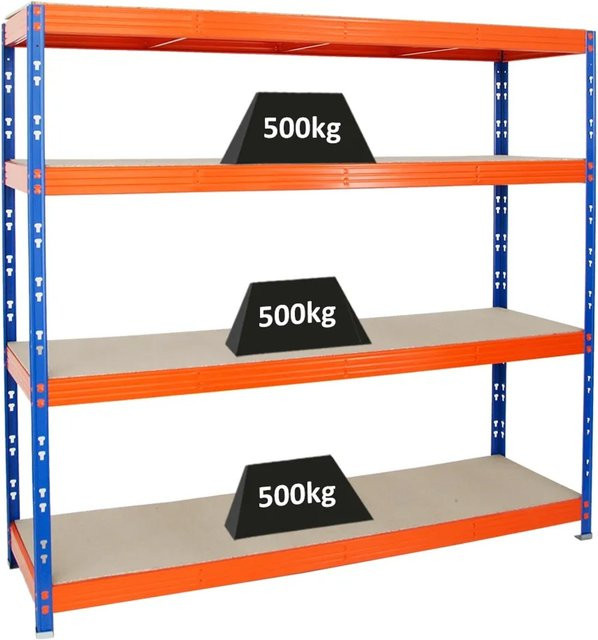 PROREGAL Profi Schwerlastregal Rhino mit 4 verstellbaren Spanplatten-Ebenen, Blau/Orange, H x B x T: 180 x 200 x 60 cm - Bild 1