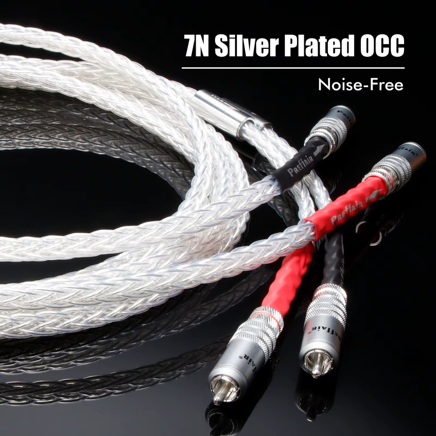 Preffair RCA-Signalkabel Paar 7N OCC Versilbert mit PTFE-Abschirmung für Audiophile Anwendungen - Bild 2