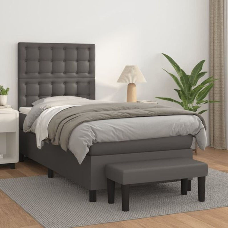 vidaxl Boxspringbett mit Matratze in Grau aus Kunstleder B/T/H: 80 x 200 x 118 cm - Bild 1