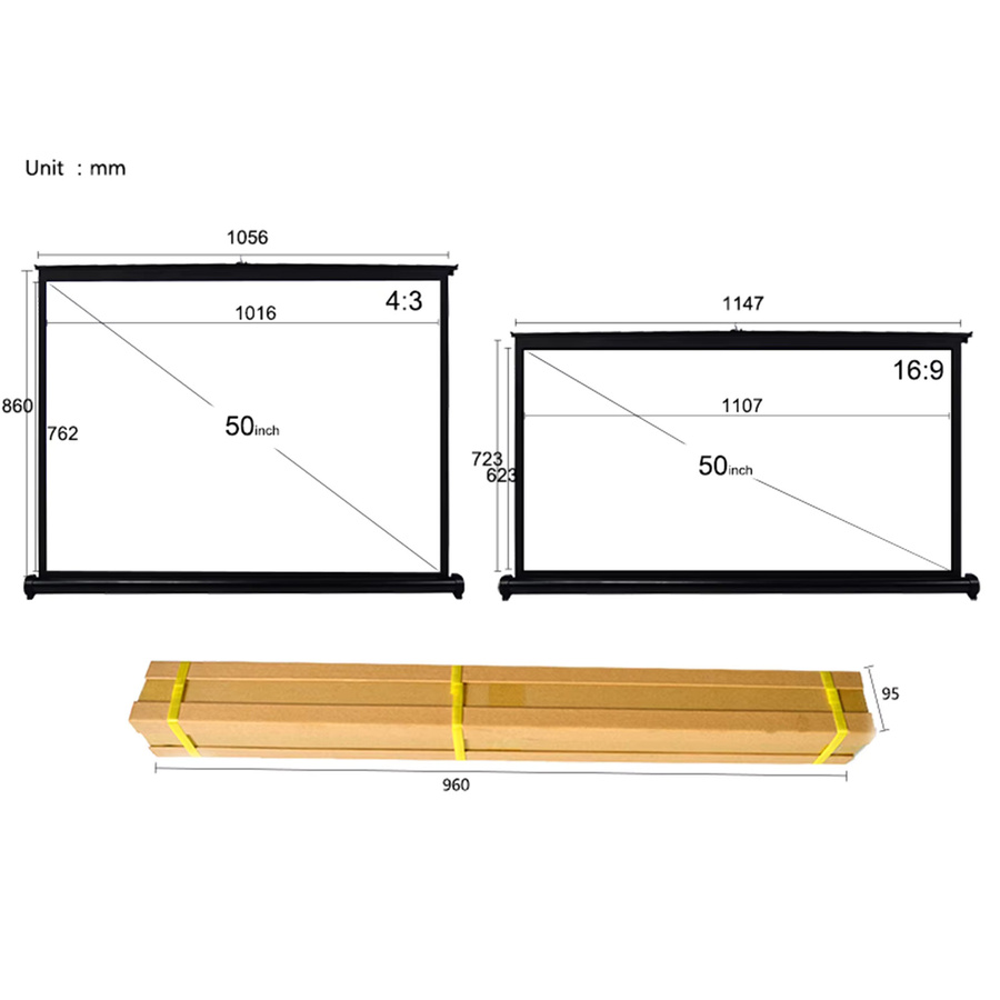 Dodocool Projektorleinwand 50 Zoll, tragbare HD-Projektionsleinwand für Heimkino und Büro, faltbar und zur Wandmontage geeignet, Format 4:3/16:9 - Bild 2