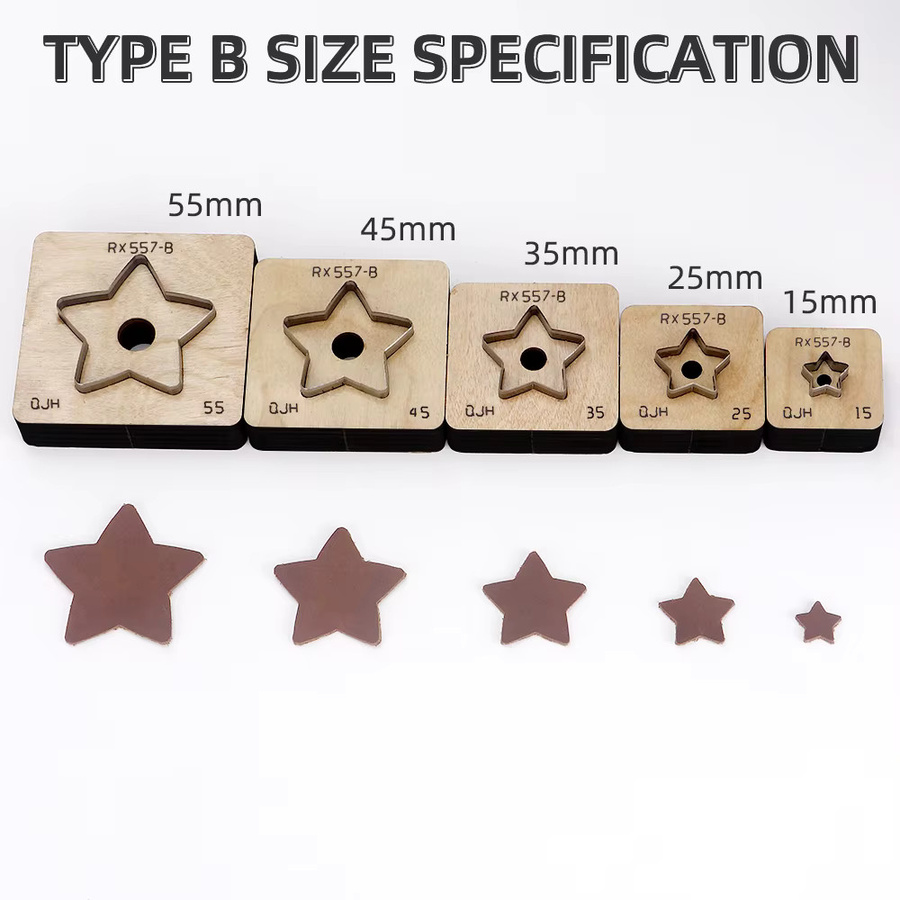 QJH 5er Set Stern-Schneidformen aus Kohlenstoffstahl in Silber für DIY Lederhandwerk - Bild 4
