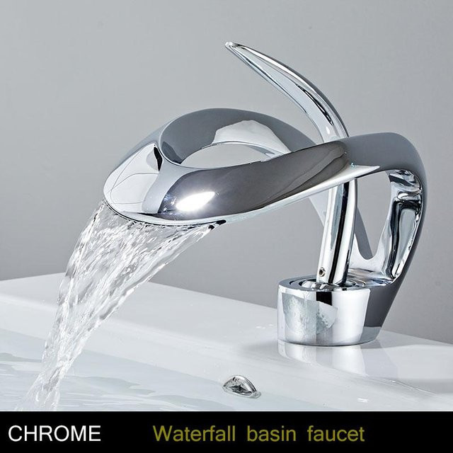 Yiran Furniture Wasserfall-Waschtischhahn aus Messing für das Badezimmer, Einhebelmischer für Waschbecken in Gold, Weiß, Schwarz, Grau oder Silber - Bild 1