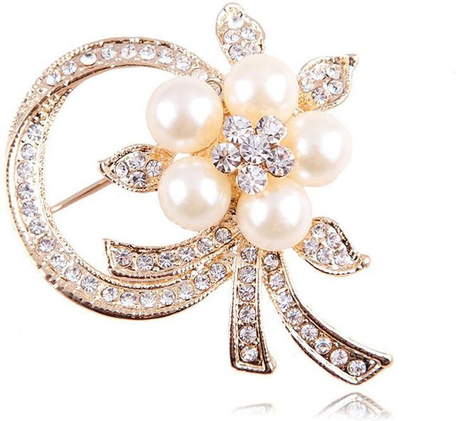 YIRAN Jewelry Brosche Perle Strass, weiß, Damen - Bild 1