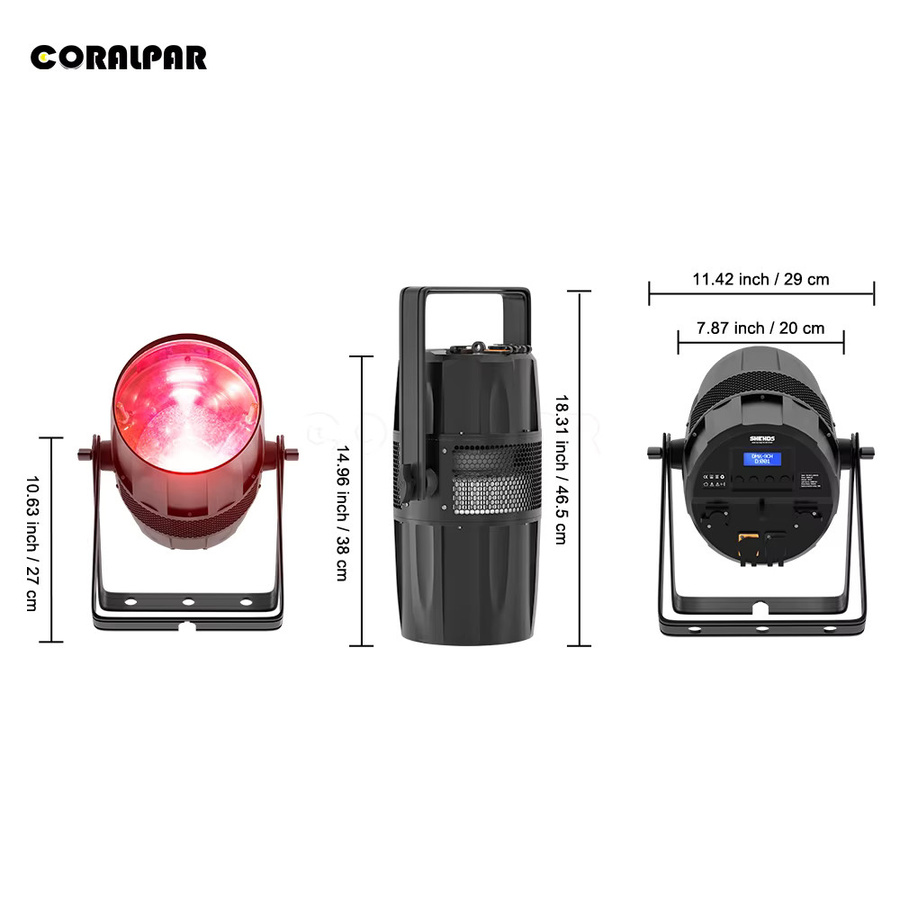 SHEHDS 300W LED RGBW 4in1 COB Par-Licht mit Zoom und Wash, IP65 wasserdicht, Schwarz - Bild 3