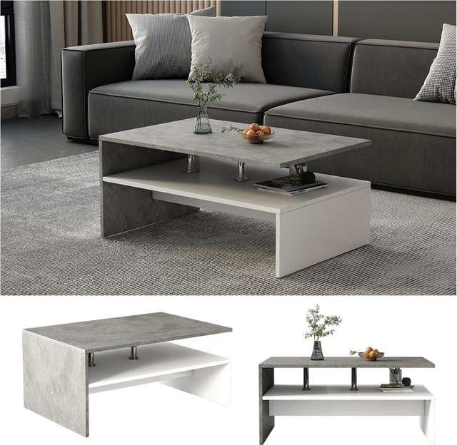 Oskar-Store Couchtisch Mike, moderner rechteckiger Tisch aus Beton in Weiß, B/T/H: 90 x 42 x 71,9 cm - Bild 1
