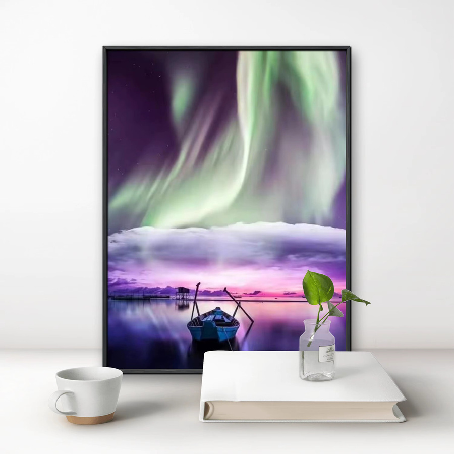 Potdemiel 5D DIY Diamantmalerei Nordlichter Rund Vollrunde Dekoration Multicolour B: 40,0 cm, H: 30,0 cm, T: 30,0 cm - Bild 2