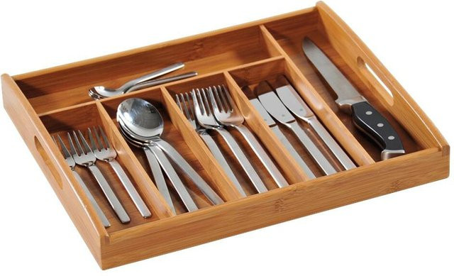 Kesper Besteckkasten aus Bambus in Natur mit Trennfächern und Griffen, Farbe: Braun, B/H/T: 32 x 4 x 38 cm - Bild 1
